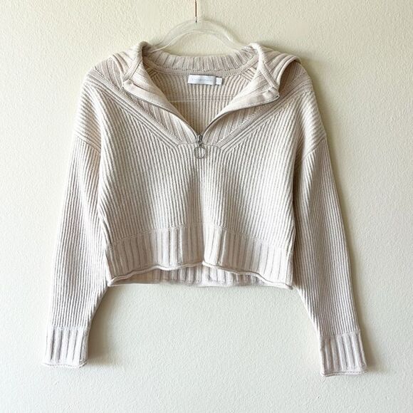 Jonathan Simkhai Lambs Wool And Cashmere Oversized Boxy Collared Cropped Sweater - Picture 1 of 12